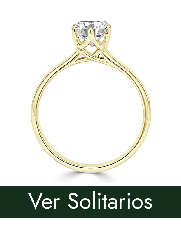 anillo de diamante solitario en vista lateral y boton de llamada a accion para ver anillos solitarios de diamantes